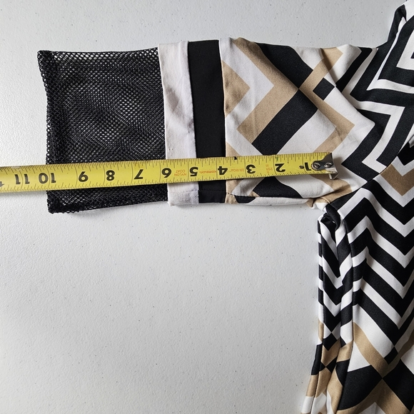Karin Stevens Black White Tan Chevron Zig Zsg Sheath Dress Long Sleeve - Picture 10 of 13